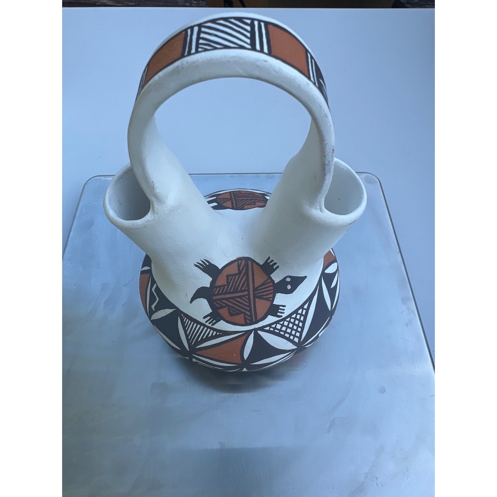Acoma Pueblo Pottery Wedding Vase K.L. Signed Native American Geometric 8"